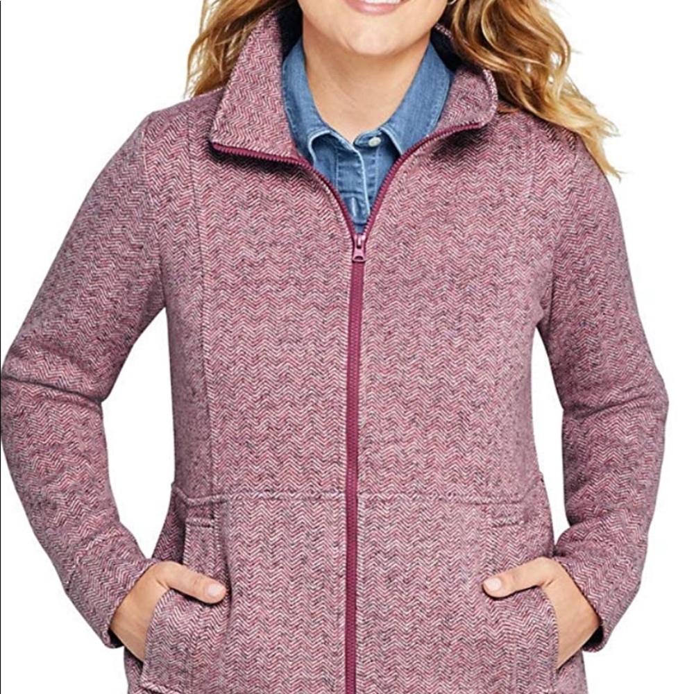 NWOT Lands’ End Fleece Zippered Herringbone Sweater Jacket Medium Petite